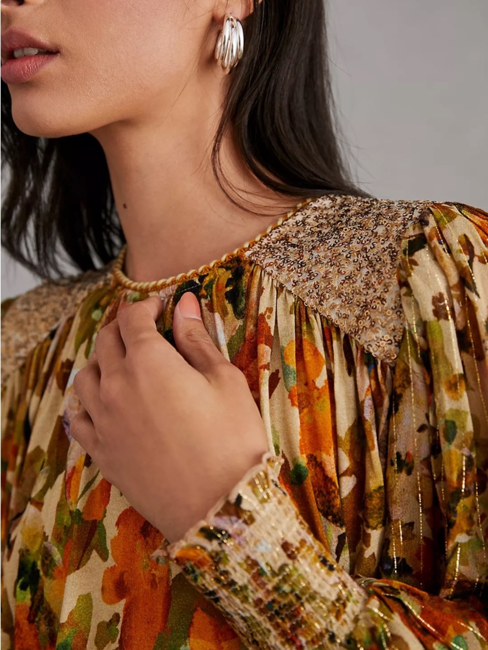 Blank London for Anthropologie gold sequin embellished blouse size medium - Picture 3 of 16